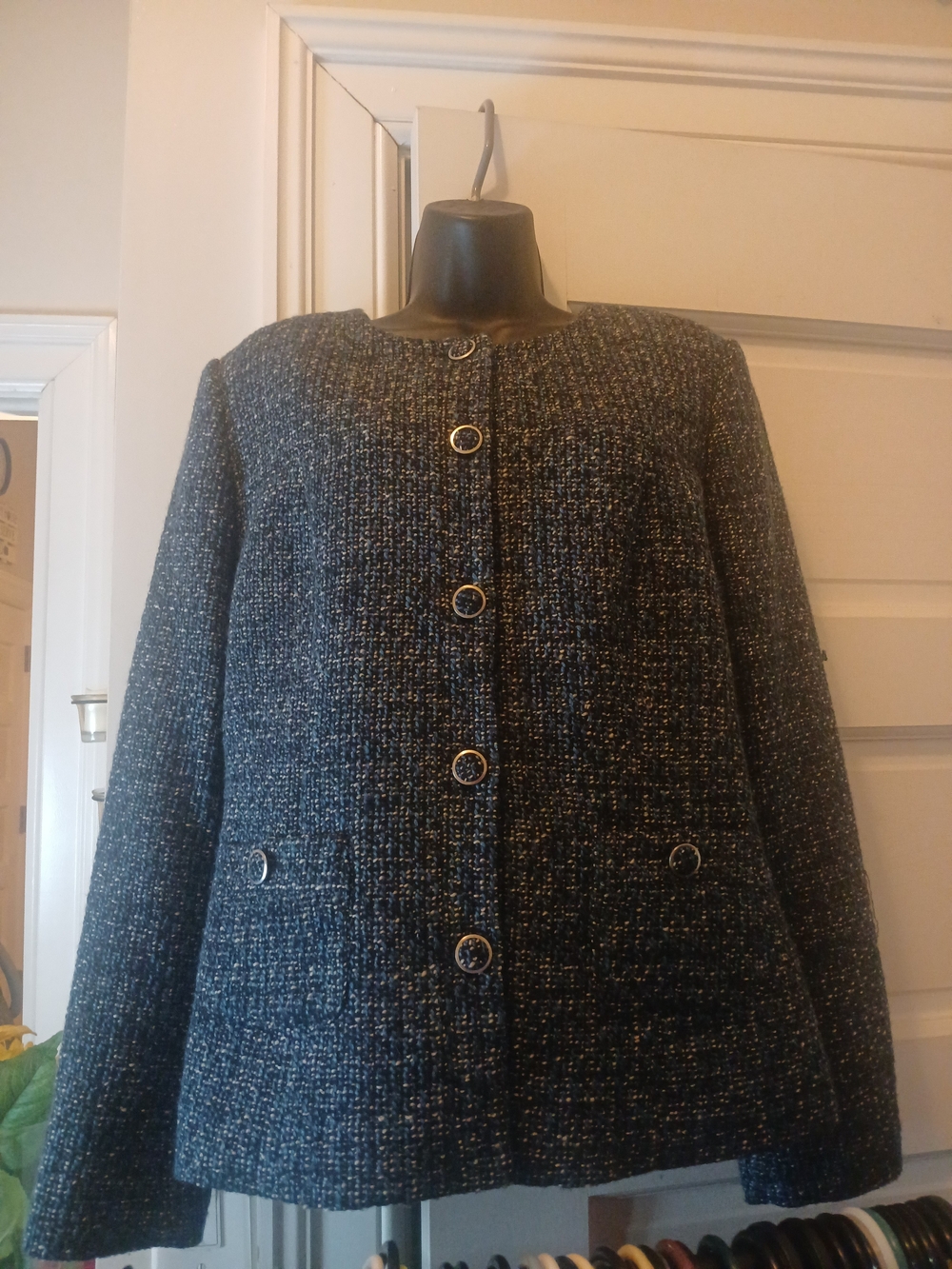 Vintage Pendleton Blue White Wool Polyester Button Up Coat Size 16